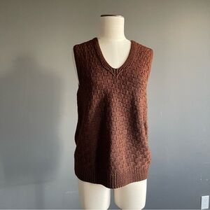Brown Textured Knit Sweater Vest • Minimalist Layering Piece • Size M/L